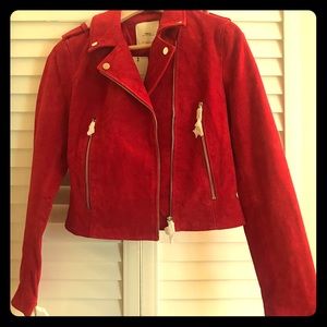 Red leather/suede Jacket// MANGO
